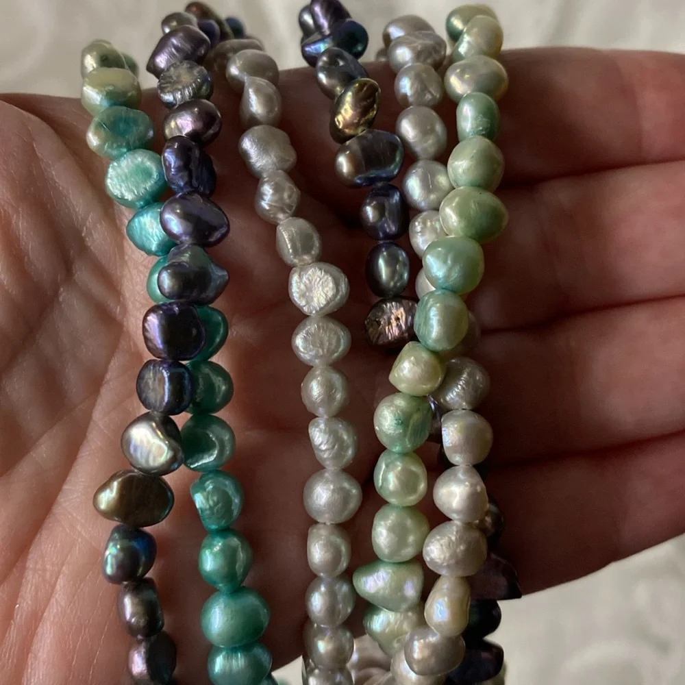 Sterling Silver Triple Strand Multi Colored Pearl Necklace - Picture 6 of 6